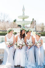 Two Piece Bridesmaid Dresses Spaghetti Straps Tulle Simple Navy Bridesmaid Dresses JKB076|Annapromdress
