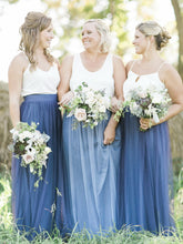 Two Piece Bridesmaid Dresses Spaghetti Straps Tulle Simple Navy Bridesmaid Dresses JKB076|Annapromdress