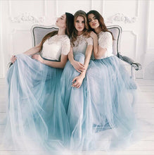Two Piece Bridesmaid Dresses Aline Scoop Ivory Lace Boho Simple Tulle Bridesmaid Dresses JKB078|Annapromdress