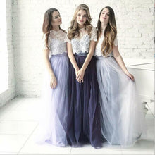 Two Piece Bridesmaid Dresses Aline Scoop Ivory Lace Boho Simple Tulle Bridesmaid Dresses JKB078|Annapromdress