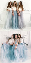 Two Piece Bridesmaid Dresses Aline Scoop Ivory Lace Boho Simple Tulle Bridesmaid Dresses JKB078|Annapromdress