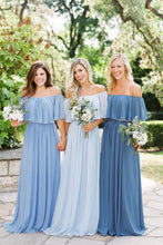 Beautiful Bridesmaid Dresses Off-the-shoulder A Line Long Chiffon Boho Bridesmaid Dresses JKB079|Annapromdress