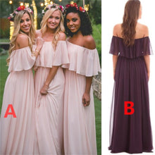 Beautiful Bridesmaid Dresses Off-the-shoulder A Line Long Chiffon Boho Bridesmaid Dresses JKB079|Annapromdress