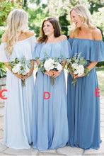 Beautiful Bridesmaid Dresses Off-the-shoulder A Line Long Chiffon Boho Bridesmaid Dresses JKB079|Annapromdress