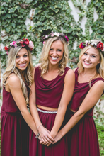 Two Piece Bridesmaid Dresses Bohemia A Line Burgundy Long Chiffon Cheap Bridesmaid Dresses JKB080|Annapromdress