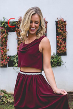 Two Piece Bridesmaid Dresses Bohemia A Line Burgundy Long Chiffon Cheap Bridesmaid Dresses JKB080|Annapromdress
