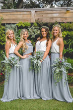 Two Piece Bridesmaid Dresses Bohemia A Line Burgundy Long Chiffon Cheap Bridesmaid Dresses JKB080|Annapromdress
