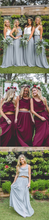 Two Piece Bridesmaid Dresses Bohemia A Line Burgundy Long Chiffon Cheap Bridesmaid Dresses JKB080|Annapromdress