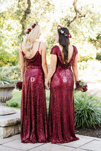 Burgundy Bridesmaid Dresses Simple Sequin Lace V-neck Open Back Bridesmaid Dresses JKB081|Annapromdress