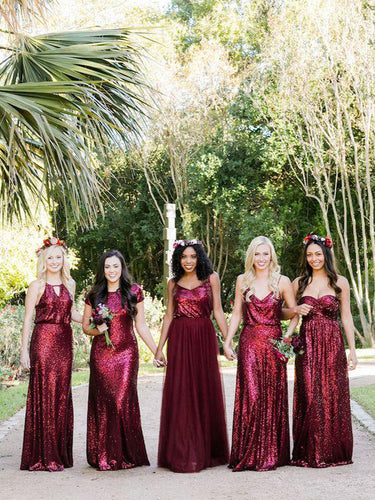 Burgundy Bridesmaid Dresses Simple Sequin Lace V-neck Open Back Bridesmaid Dresses JKB081|Annapromdress