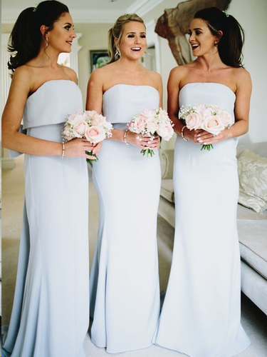 Chic Bridesmaid Dresses Column Floor-length Strapless Long Bridesmaid Dresses JKB082|Annapromdress