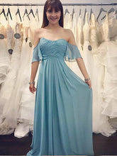 Simple Bridesmaid Dresses Half Sleeve A Line Long Chiffon Cheap Boho Bridesmaid Dresses JKB084