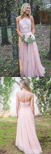 Lace Bridesmaid Dresses Bohemia A Line Blushing Pink Long Open Back Bridesmaid Dresses JKB085