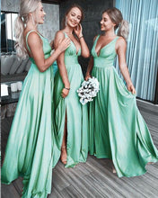 Cheap Bridesmaid Dresses with Deep Slit Aline Deep V Neck Long Gold Bridesmaid Dresses JKB087