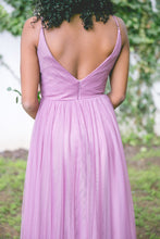Tulle Bridesmaid Dresses with Spaghetti Straps A Line Long Open Back Cheap Bridesmaid Dresses JKB088