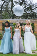 Tulle Bridesmaid Dresses with Spaghetti Straps A Line Long Open Back Cheap Bridesmaid Dresses JKB088