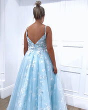 Blue Exquistie Lace Appliques Tulle A-Line Long Prom Dress,JKC1003|Annapromdress