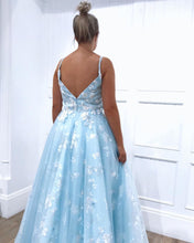 Blue Exquistie Lace Appliques Tulle A-Line Long Prom Dress,JKC1003|Annapromdress