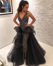 Amazing Lace Beaded V-Neck Mermaid Evening Dress Long Prom Dress,JKD2002