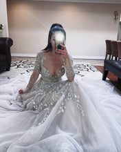 Illusion Neckline Unique Appliques Long Sleeve A-Line Wedding Dress JKD2005