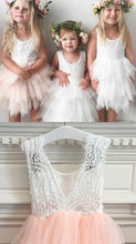 2017 Flower Girl Dresses Cheap Pink White Lace Tulle JKF005