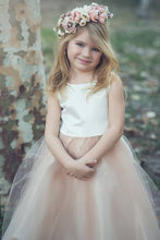 2017 Flower Girl Dresses Ivory and Champagne Bowknot Satin and Tulle JKF009
