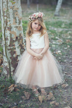 2017 Flower Girl Dresses Ivory and Champagne Bowknot Satin and Tulle JKF009