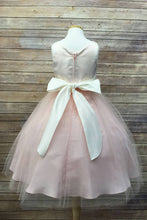2017 Flower Girl Dresses Ivory and Champagne Bowknot Satin and Tulle JKF009