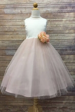 2017 Flower Girl Dresses Ivory and Champagne Bowknot Satin and Tulle JKF009
