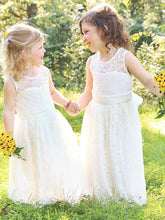 2017 Flower Girl Dresses Lace Ivory Floor-length Bowknot Tulle JKF015