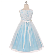 2017 Flower Girl Dresses Long White and Blue Lace Scoop Tulle JKF022