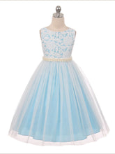 2017 Flower Girl Dresses Long White and Blue Lace Scoop Tulle JKF022