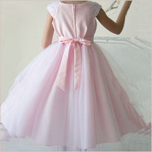2017 Flower Girl Dresses Tea-length Ribbons Belt Pink Tulle And Satin JKF031