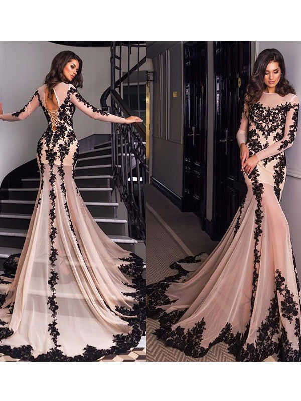 Prom Dresses Tulle Champagne Sheath/Column Prom Dress/Evening Dress #JKL010