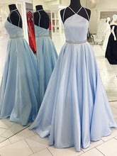 Prom Dresses Light Sky Blue Halter Satin Prom Dress/Evening Dress #JKL013