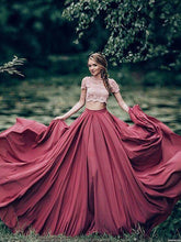 Prom Dresses Scoop Short Sleeve Lace Long Prom Dress/Evening Dress #JKL017