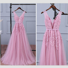 Prom Dresses Appliques V-neck Long Tulle Prom Dress/Evening Dress #JKL019