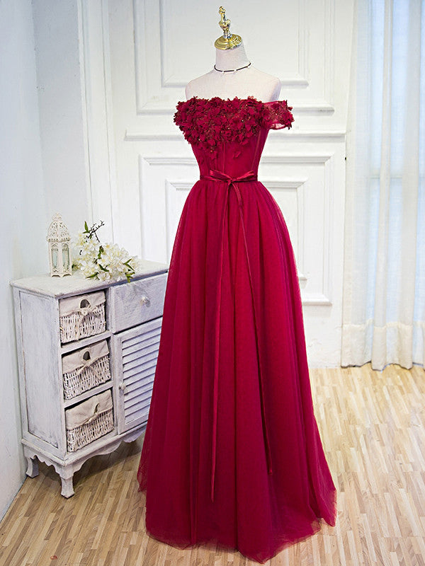 Prom Dresses Burgundy Hand-Made Flower Prom Dress/Evening Dress #JKL021