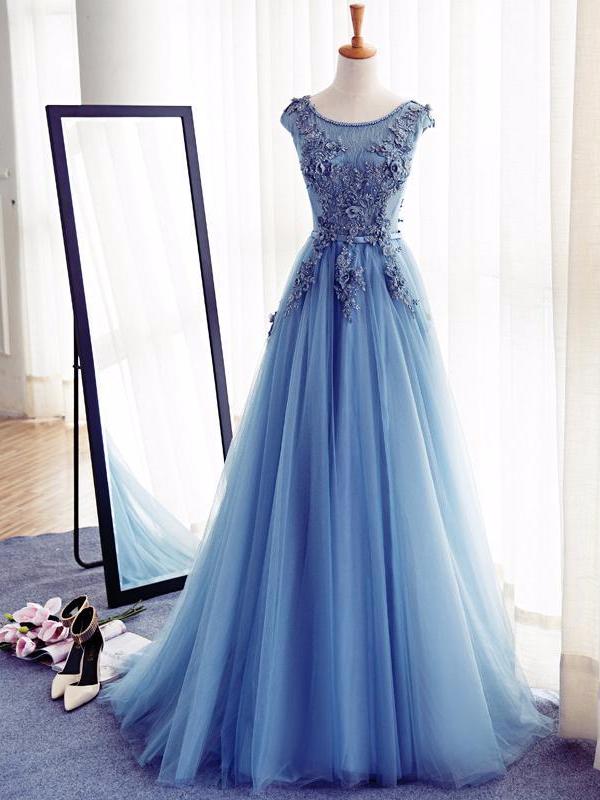 Prom Dresses Scoop A-line Appliques Long Prom Dress/Evening Dress #JKL026