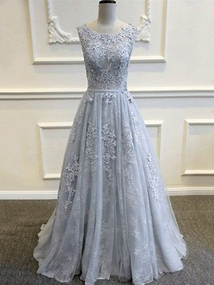 Prom Dresses Silver Lace Tulle Long Prom Dress/Evening Dress #JKL027 Anna PromDress Prom Dresses Silver Lace Tulle Long Prom Dress/Evening Dress #JKL027 Anna PromDress