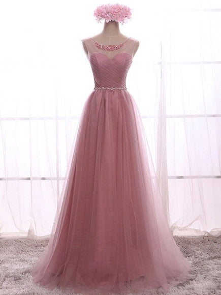 Prom Dresses Tulle A-line Scoop Sequins Prom Dress/Evening Dress #JKL032