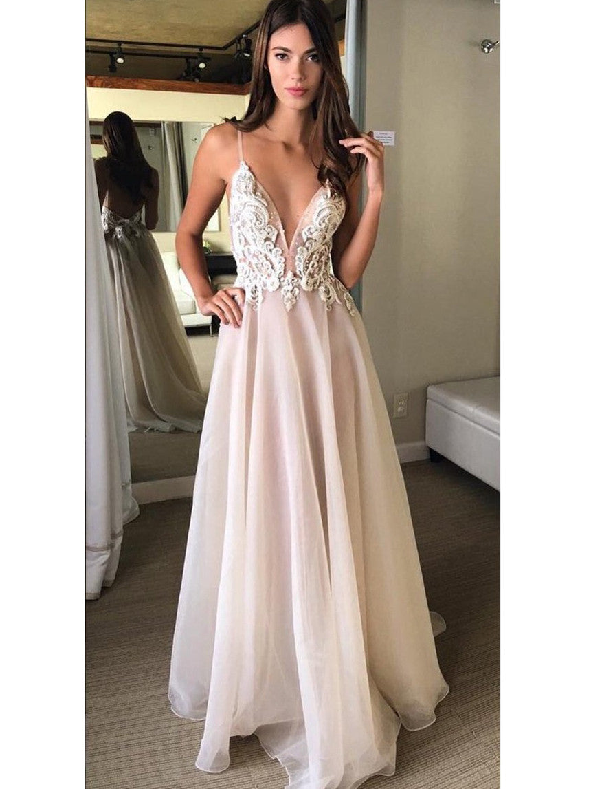 Prom Dresses Chiffon White Lace Long Halter Prom Dress/Evening Dress #JKL034