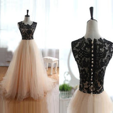 Black Lace Prom Dresses Scoop Short Train Prom Dress/Evening Dress JKL044