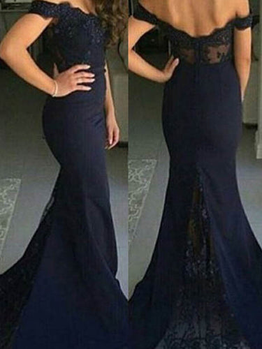 Sexy Prom Dresses Sheath/Column Dark Navy Long Prom Dress/Evening Dress JKL051