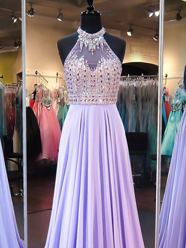 Chic Prom Dresses A-line Halter Chiffon Lilac Prom Dress/Evening Dress JKL052