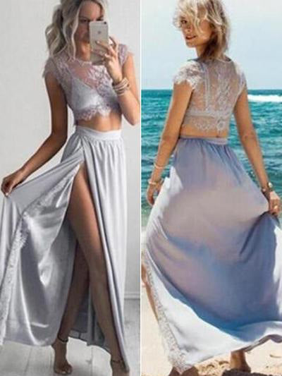 Two Pieces Cheap Prom Dresses Lace Long Prom Dress/Evening Dress JKL054