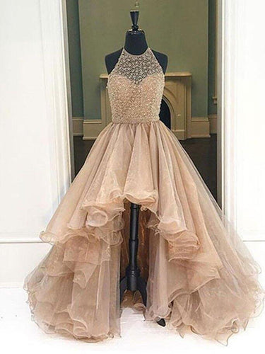 Sexy Chic Prom Dresses Halter Asymmetrical Long Prom Dress/Evening Dress JKL061
