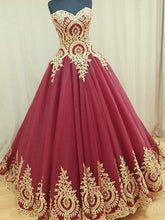 Burgundy Prom Dresses Sweetheart Appliques Floor-length Prom Dress/Evening Dress JKL063