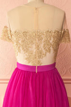 Fuchsia Prom Dresses Scoop Appliques Tulle Long Prom Dress/Evening Dress JKL069