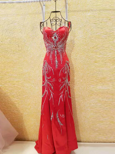 Red Chic Prom Dresses Sheath/Column Short Train Prom Dress/Evening Dress JKL072